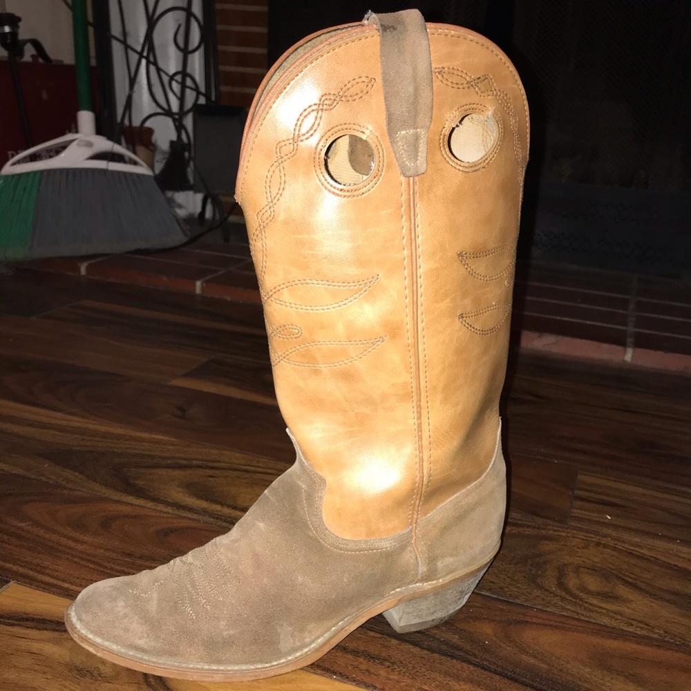 Brown suede cowboy western boots